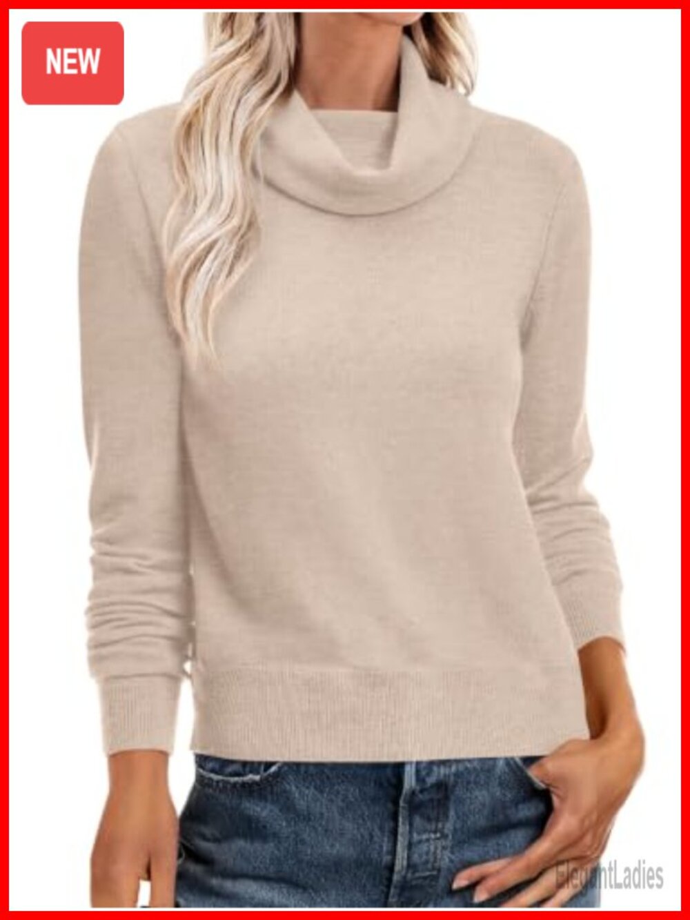 Womens Cowl Neck Long Sleeve Light Sweater Loose Fit Pullover Fall Layer